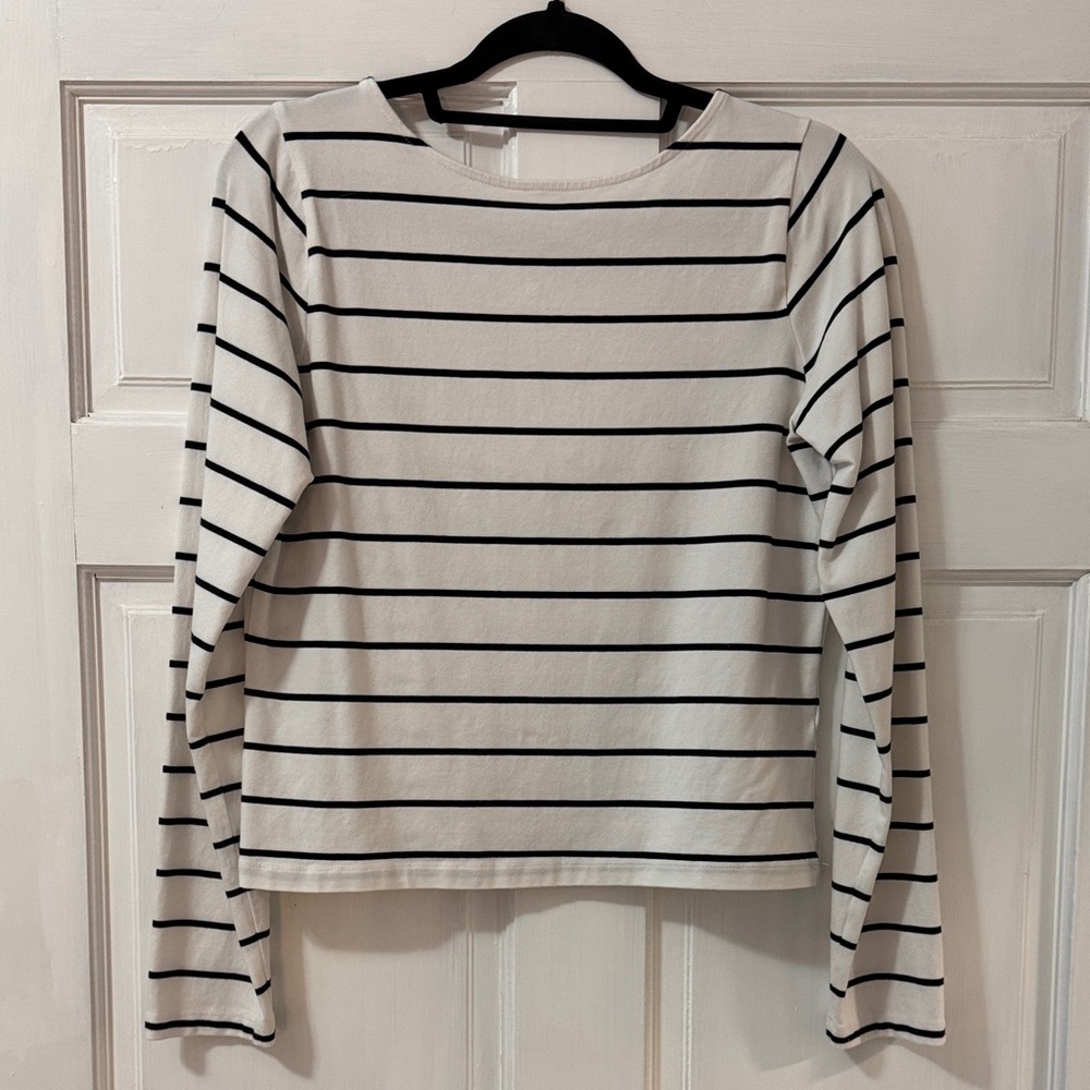 Madewell Black and White Striped Long Sleeve Top